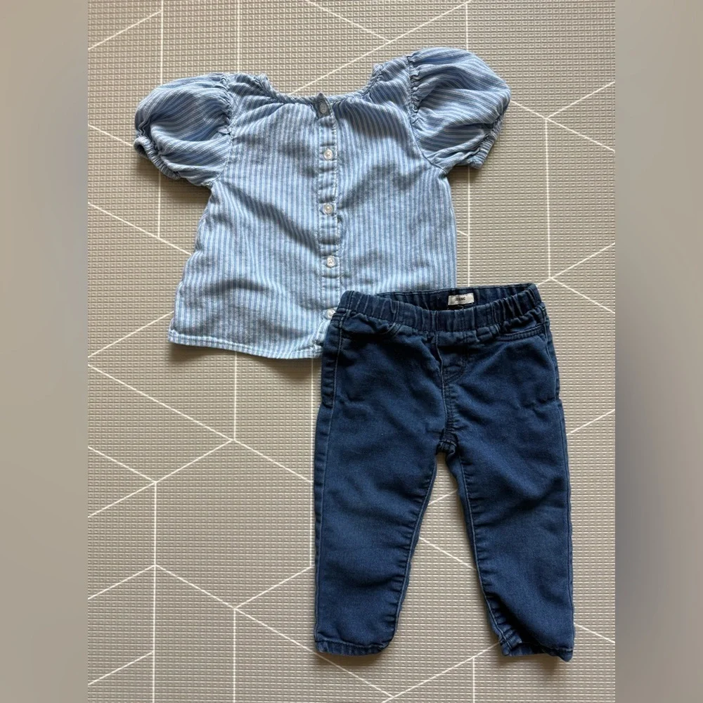 Osh Kosh|Baby girl/toddler summer outfit,Blue Striped Top button down & jeans•••